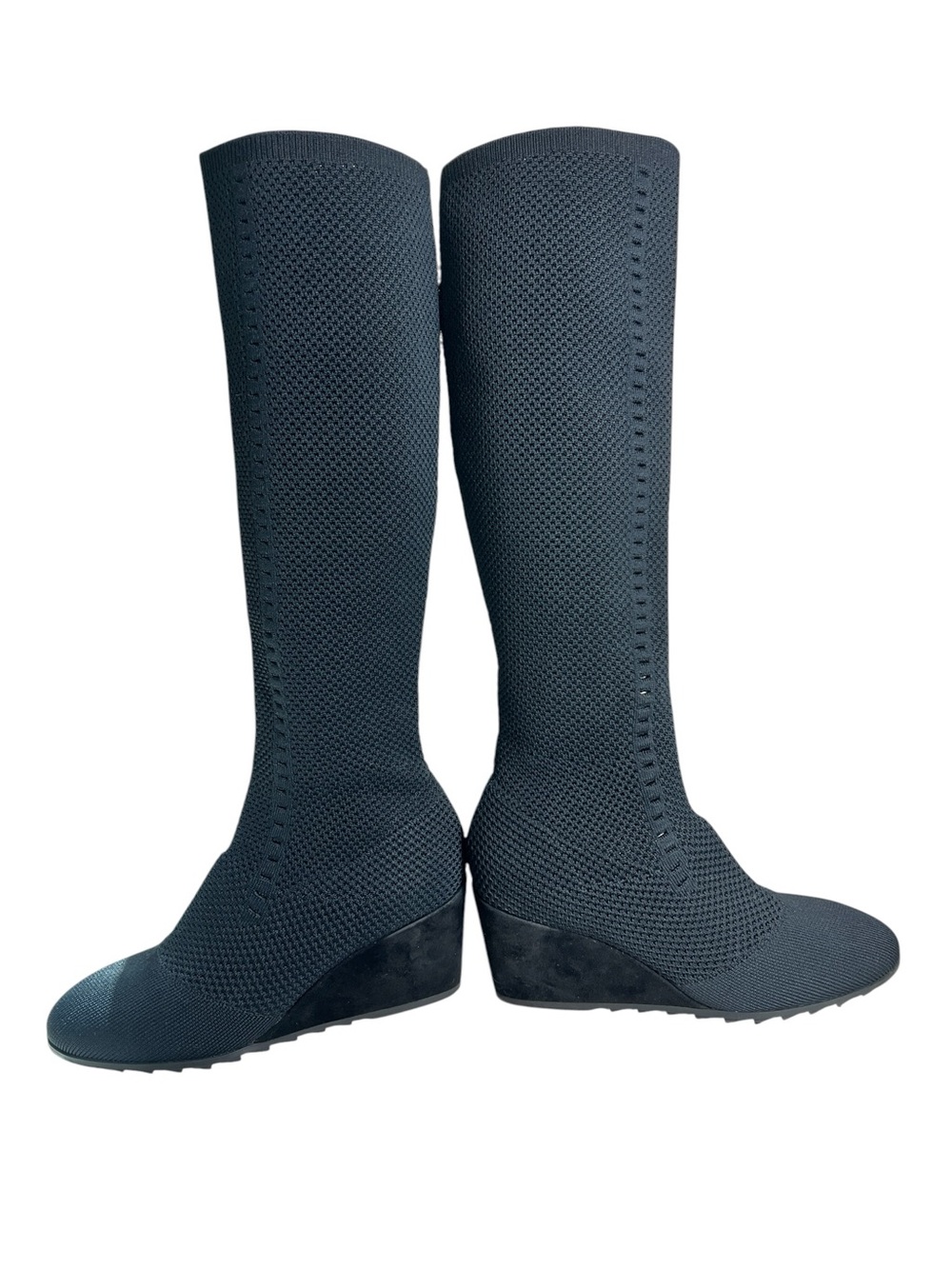 Eileen Fisher Kasana Black Knit Wedge Tall Boots Women’s Size 8 Comfort Pull-On - Picture 11 of 11